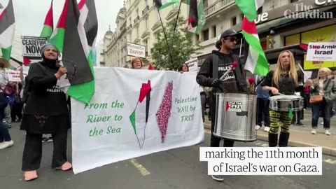 Thousands march through London marking 11th month of Gaza war