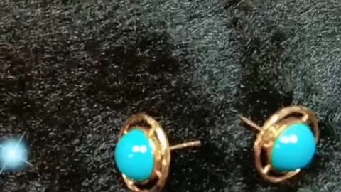 14K gold electrolysis 18K gold natural electrolytic turquoise round earrings Sleeping Beauty