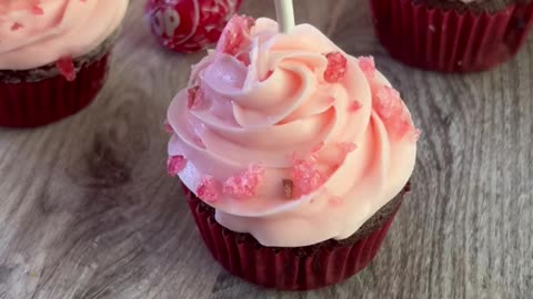 Cherry toosie pop cupcakes using the original filled pop,