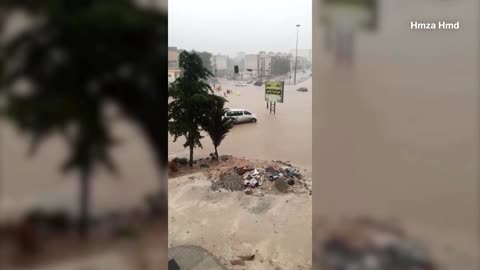 Roads flooded in Libya from deadly Storm Daniel