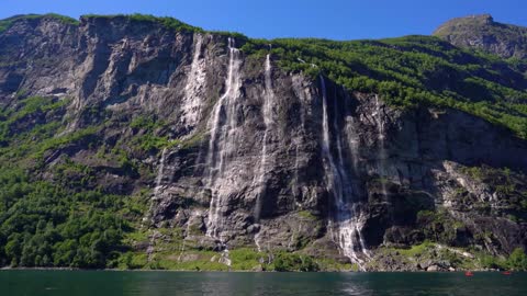 geiranger fjord waterfall seven sisters beautiful nature norway natural landscape