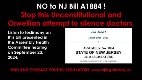 Testimony Against A1884 - NJ Physician Censorship Billl