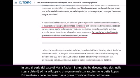 Donna testimonia davanti al parlamento Colombiano il suo danno da vaccino HPV