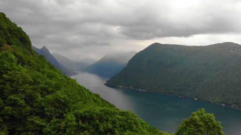 The lush trees on the mountain and the river between the two mountains