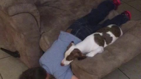 Boy Takes His Dog on Lazy Boy Merry-Go-Round