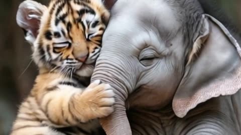 Heartwarming Moments: Tiger Cub Hugs Panda Cub, Elephant Calf, and Piglet #shortscute #shortsviral