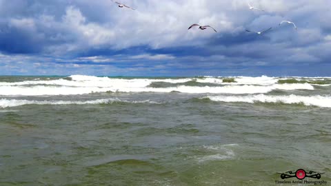 Relaxing Flight Over The Waves Of Lake Michigan 4K Drone Footage