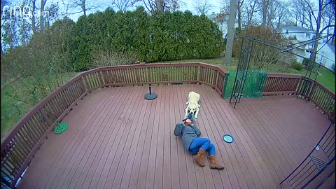 Dog drags his owner around the backyard