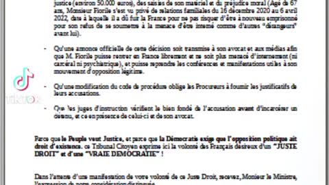 TRIBUNAL POPULAIRE DE FRANCE : RÉSOLUTION (LETTRE RECOMMANDÉE AVEC AR AU GOUVERNEMENT)