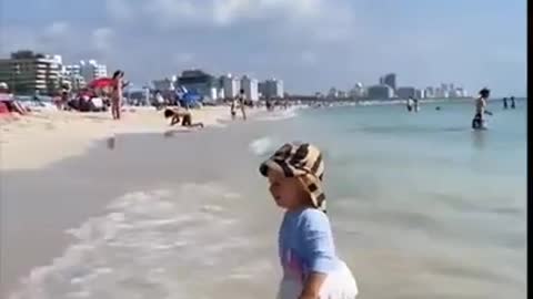 Cute Little Girl Walk Happily in The Beach | Cutest and Funniest Baby | Try not to laugh #short