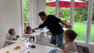 Toddler And Triplets Have A Laugh At Lunch