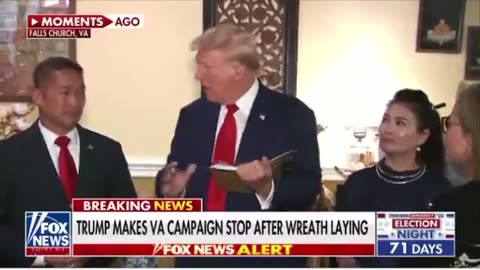 Moments ago President Trump took questions after Wreath Laying Ceremony