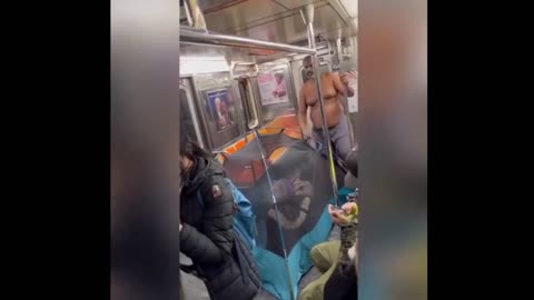 Man Has Tent On Subway Train, Steals Another Passengers Food!