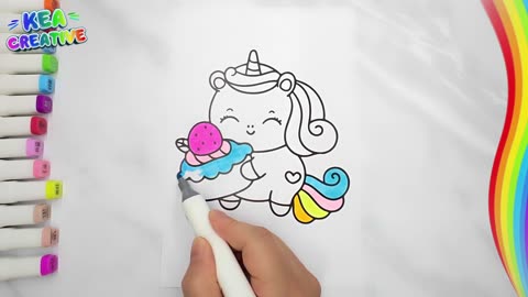 Coloring Unicorn Cake - Color Pages For Childrens. Enjoy!