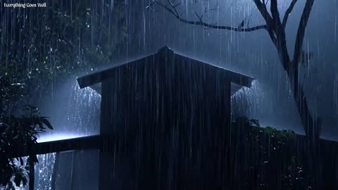 Get Over Insomnia with Heavy Rain & Robust Thunder Sounds Pierces a Tin Roof of Forest Farm at Night