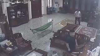 Grandpa Balances Tipping Baby