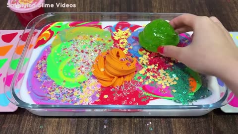 Rainbow watermelon mixing random into glossy slime relaxing slime