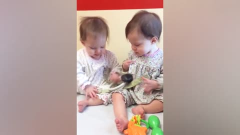 Funny Twins Babies Playing Together