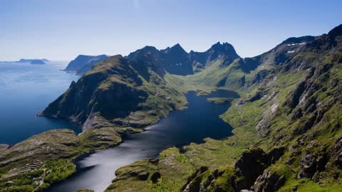 lake agvatnet and the norwegian sea lofoten archipelago norway