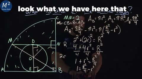 Little Circle in a Quarter Circle...What is the area of the shaded region? | Minute Math #geometry