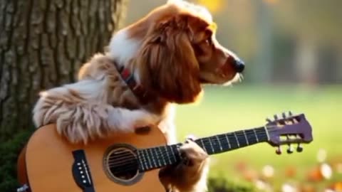 Dog playing guitar