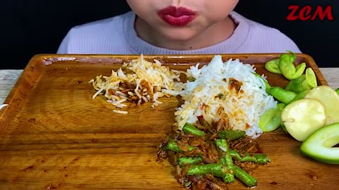 MUKBANG EATING||Spicy Baby Shrimp With Long Beans Curry, Bamboo Shoot Salad & White Rice