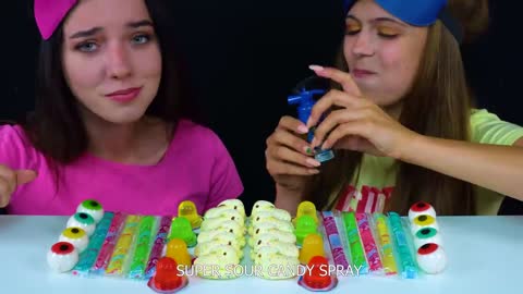 ASMR Candy Race with Closed Eyes (Gummy Eyeballs, Jelly Straws, Peeps Marshmallow)