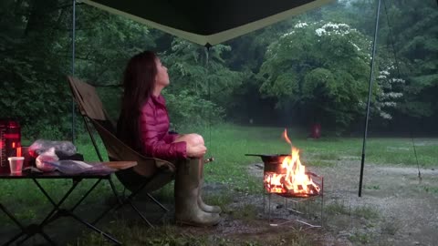 Solo camping soaked in rainstorm Real heavy rain Relaxing deep sleep ASMR