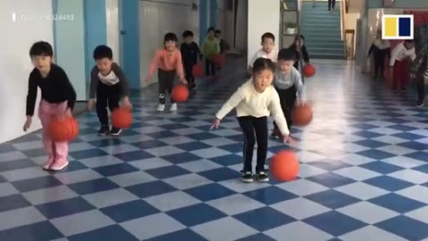 Chinese kindergarten children got impressive basketball skills