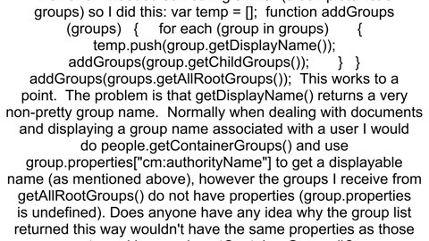 How do I retrieve a list of groups for each user using Alfresco Javascript API