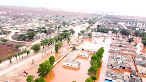 Drone footage shows the extent of flooding in Libya