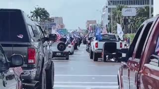 Line of cars and trucks supporting Donald Trump #TRUMP2020