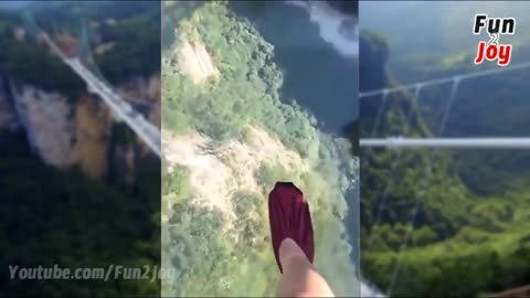 People are terrified to cross glass bridge | Glass bridge crack effect | Glass bridge funny moments