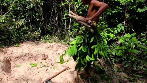 Man Builds a Small House In The Jungle