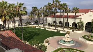 Stunning Rooftop Courtyard View, Red Tile Roof and Fountain Ambiance, Hyatt Huntington Beach Hotel