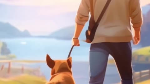 A handsome boy walking with cute dog #shortvideo #baby #cartoon #viral