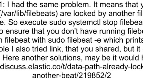 Filebeat data path already locked by another beat Please make sure that multiple beats are not sha