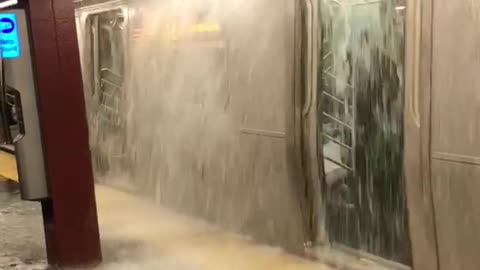 Subway rain flooded water platform station