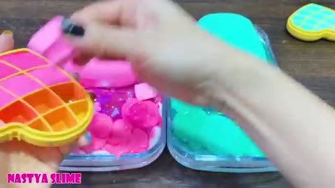 Pink vs mint!!!mixing random into glossy slime!!!satisfying slime video