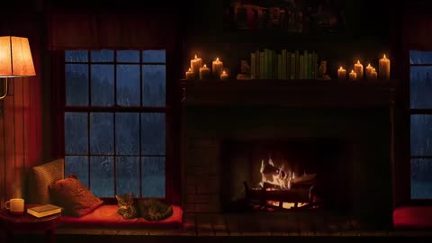 Ambience Rain and Fireplace Sounds at Night 8 Hours for Sleeping