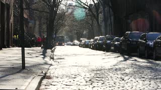 This Is How Great Taxi Get through a Street Near Lined Cars