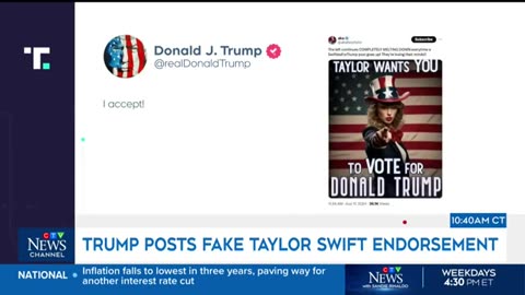 Donald Trump posts deep fake of Taylor Swift endorsement