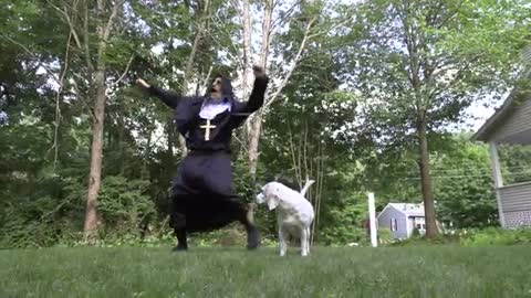 Dogs vs Demon Nun from 'The Conjuring' Prank- Funny Dogs Maymo, Penny, & Potpie Befriend The Nun