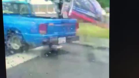 Gastonia three guys following trucks in flag parade