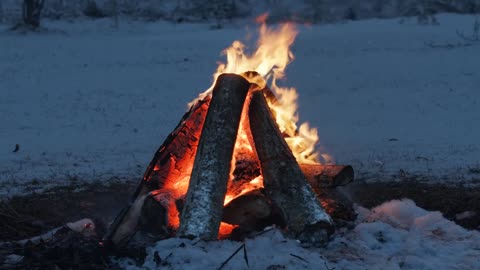 Winter Campfire - Relaxing Fire Burning & Crackling Fireplace Sounds