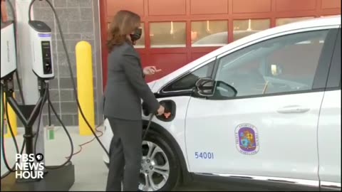 Kamala Harris wonders how the electric car charges because there is no guzzling sound