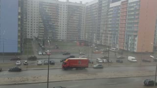 Strong Winds Blow Truck into Parked Van