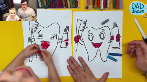 How to draw a Tooth, Toothpaste, Toothbrush