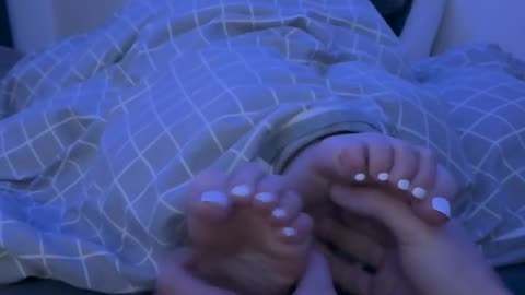 Tickling cute blonde girl feet