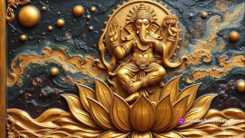 Golden Ganesha & Buddha Bas relief wall murals